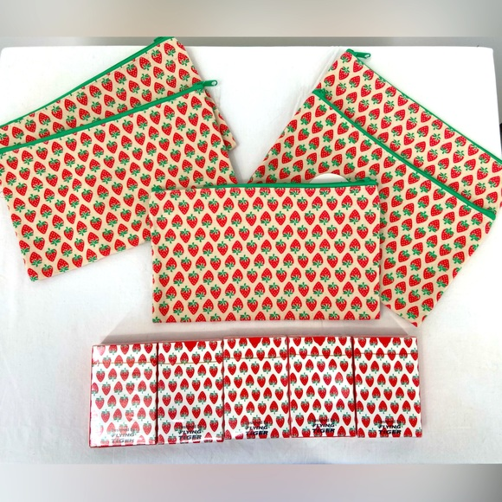 NWT‎ Flying Tiger strawberry Canvas zipper bag and Playing Cards 5 of each